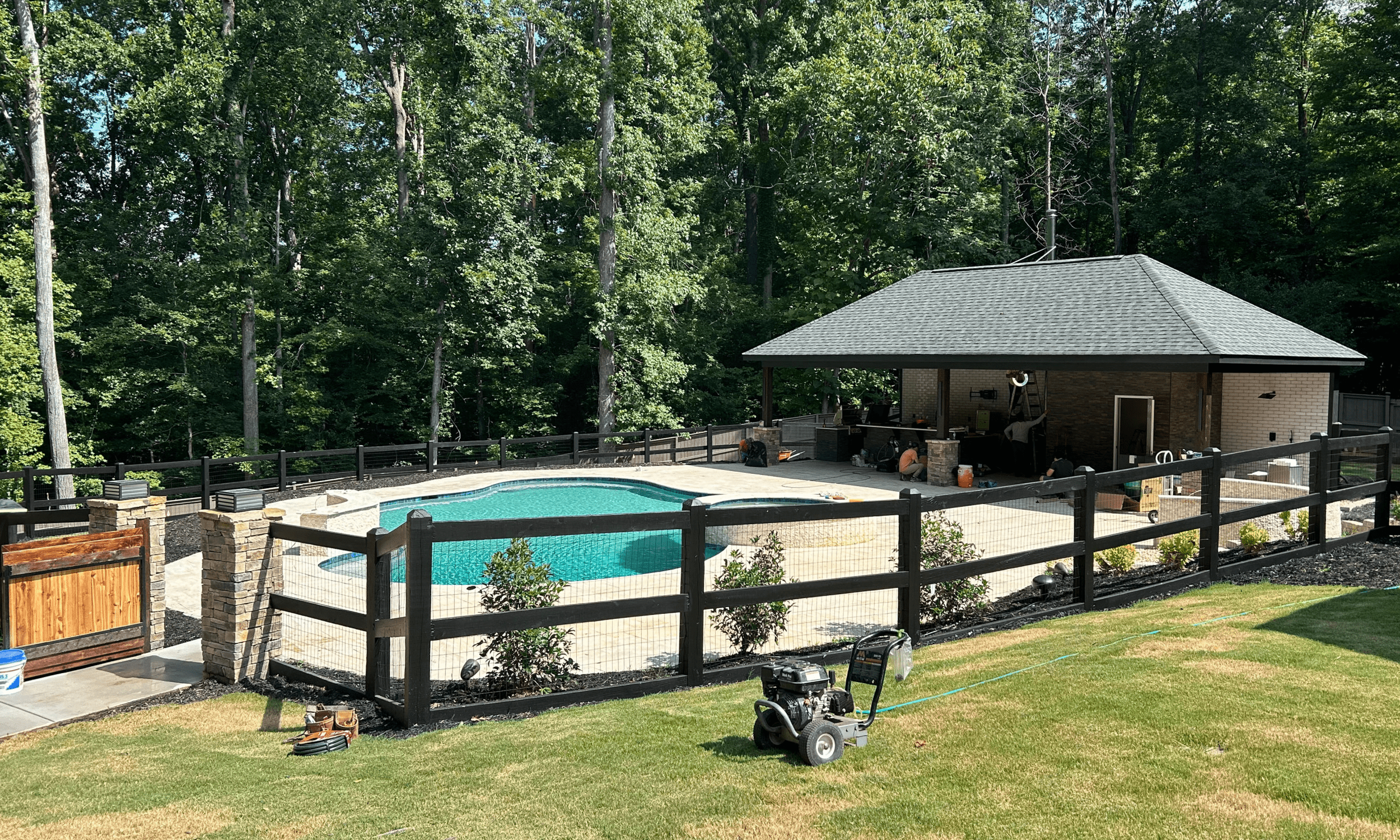 Outdoor pool area with equipment